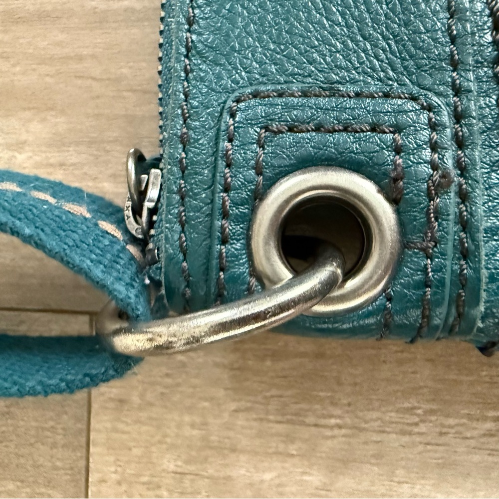 The SAK Vintage Crossbody Purse Bag Leather Turquoise Blue Fabric Strap - Picture 8 of 16